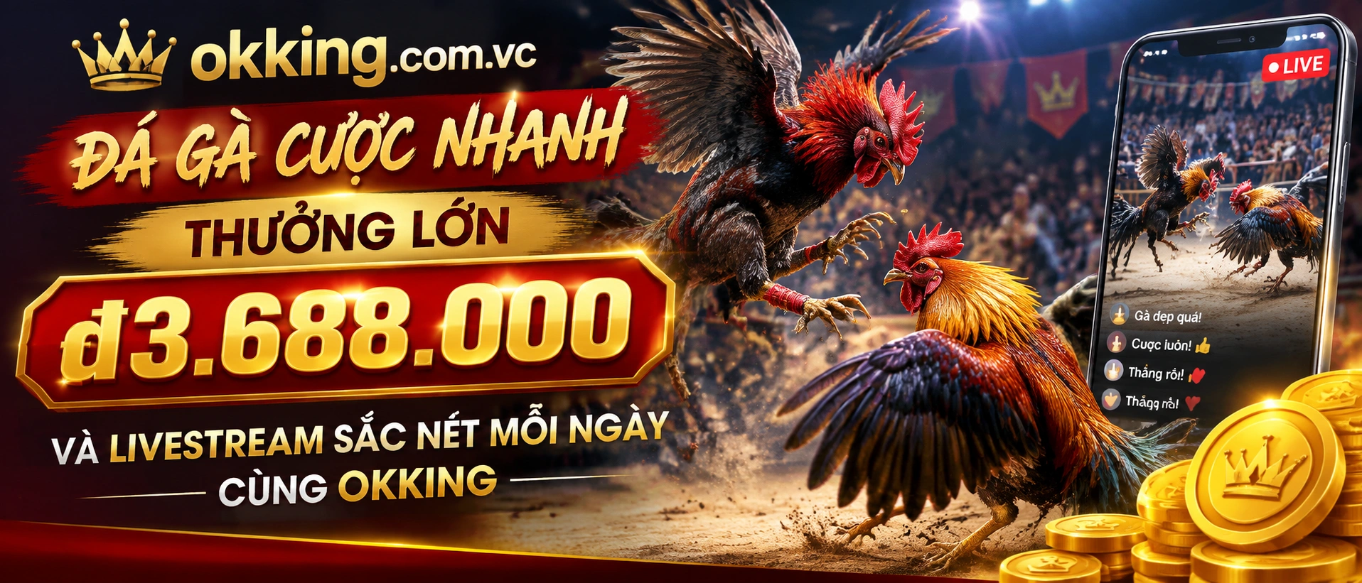 Không gian Đá Gà trực tiếp trên OKKING, hình ảnh mở đầu cho danh mục giải trí